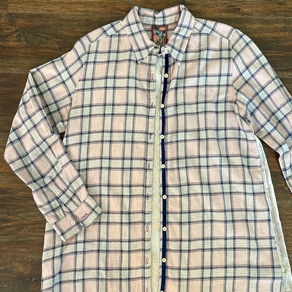 Johnny Was Collection Imogen Smock Shirt Pink & Blue Plaid Size Med RETAIL $240 - Picture 9 of 11